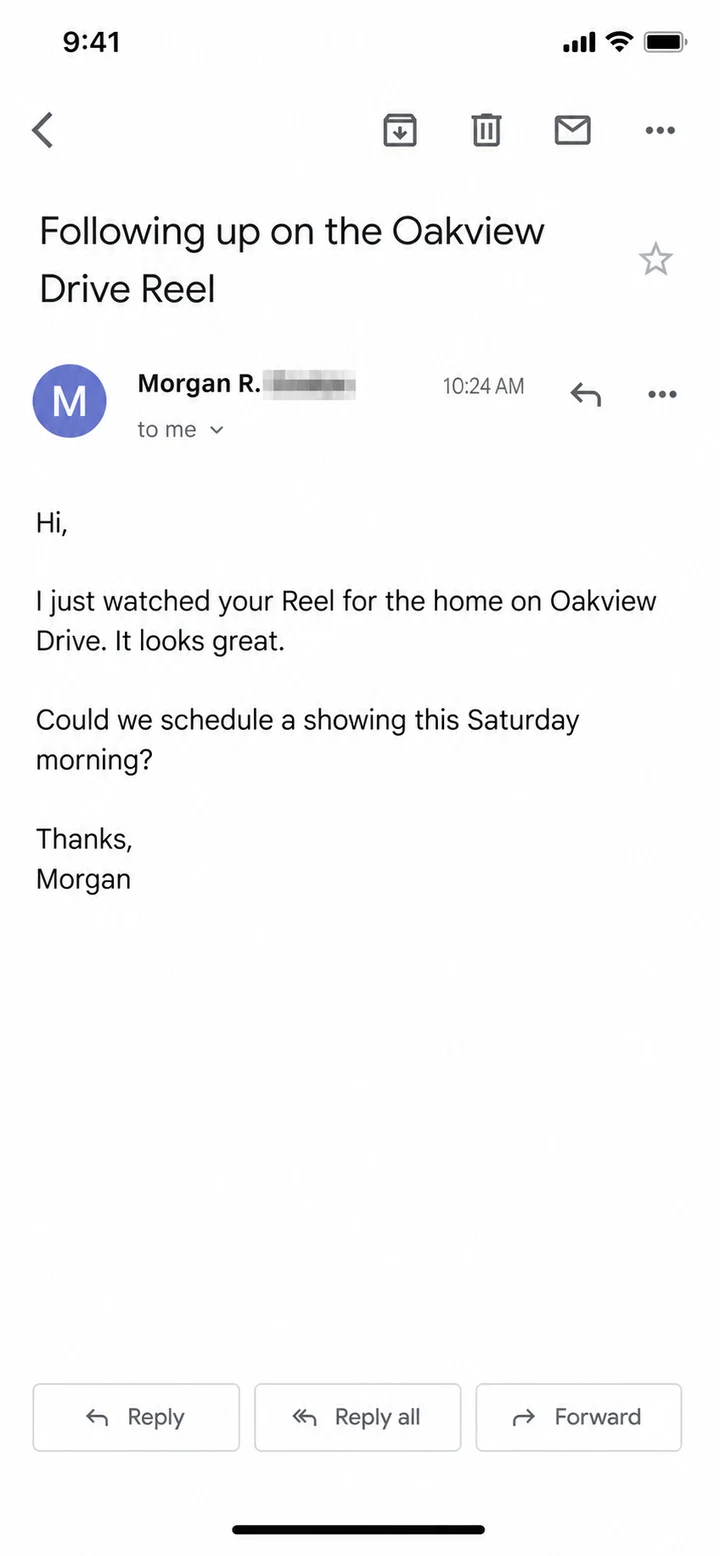 Gmail message about a real estate video campaign