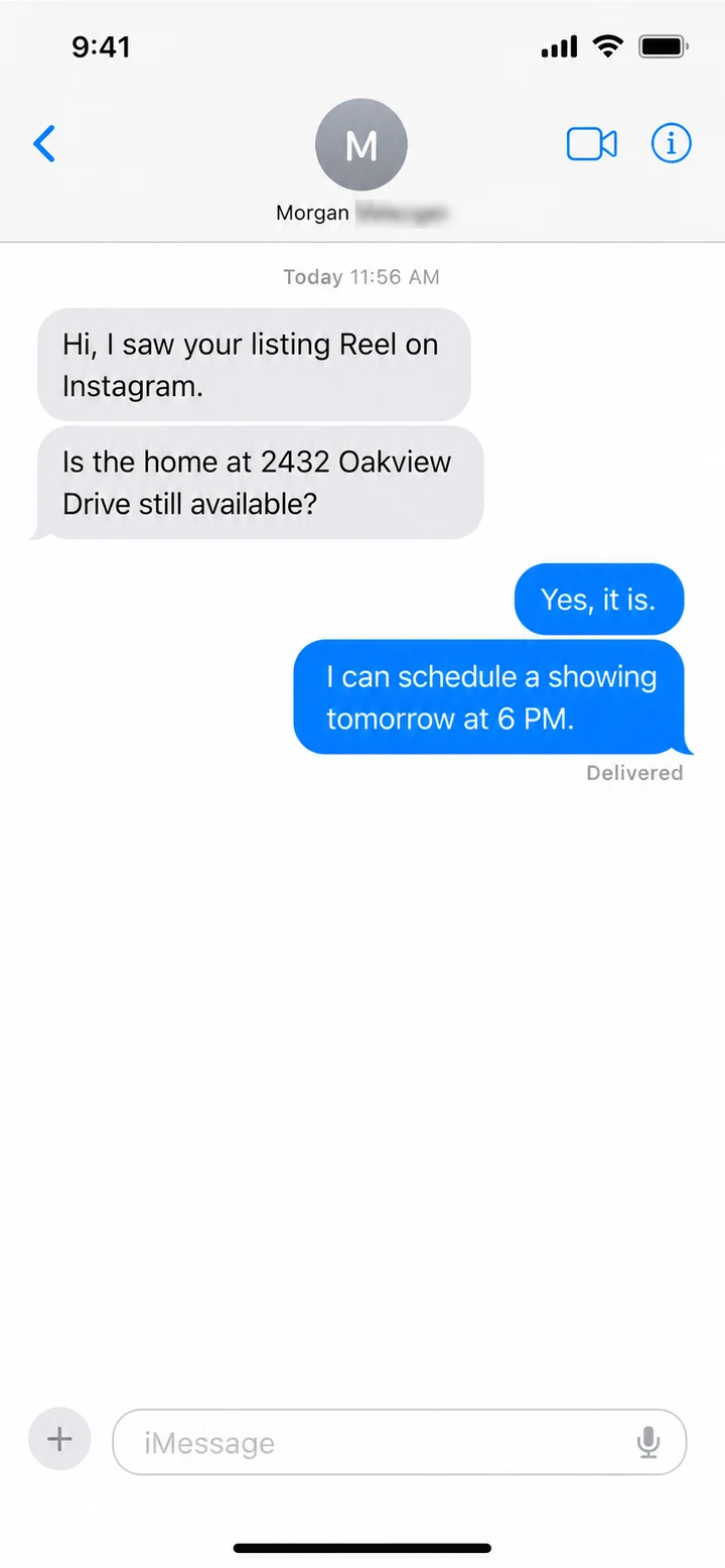 iMessage conversation about a real estate showing request